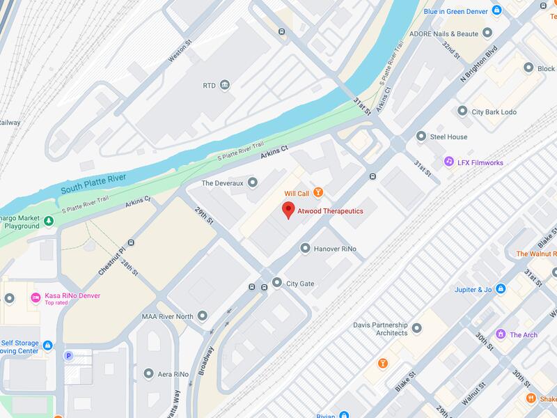 Map to Atwood Therapeutics, 3001 Brighton Blvd, Denver CO 80216